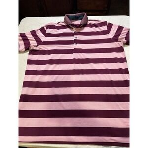 Greyson Shirt Mens L Golf Red Pink Stripe Performance Polo Short Sleeve EUC A30